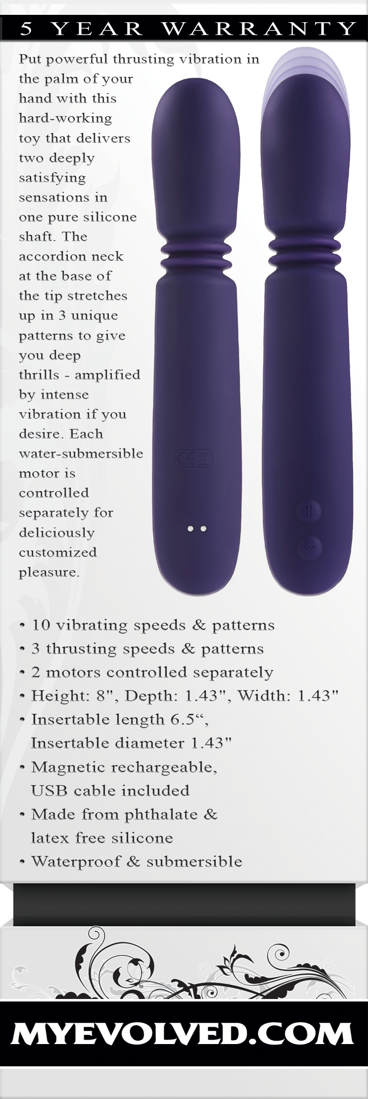 Evolved HANDY THRUSTER Purple 20.3cm USB Rechargeable Thrusting Vibrator