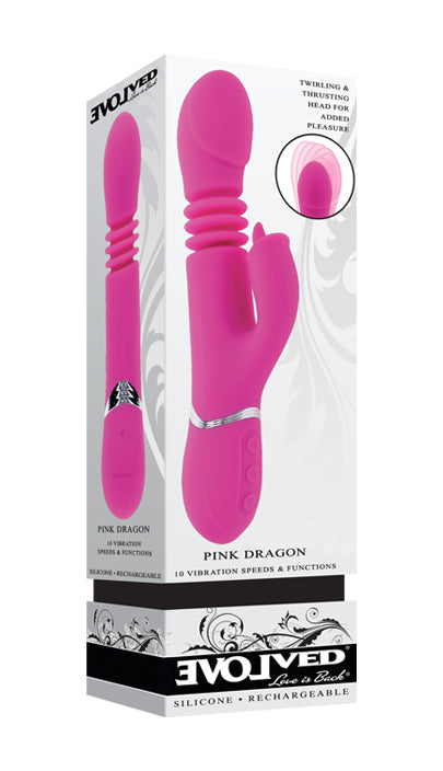 Evolved PINK DRAGON Pink 24.2cm USB Rechargeable Thrusting Rabbit Vibrator