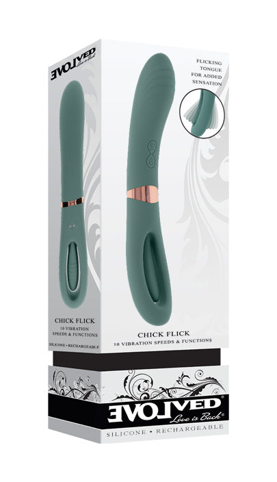 Evolved CHICK FLICK Olive Green 24cm USB Rechargeable Vibrator with Flicking Tip