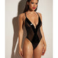 Oh La La Cheri Black Finesse Soft Cup Vinyl And Mesh Teddy With Barbell Trim And Open Back S/M or L/XL