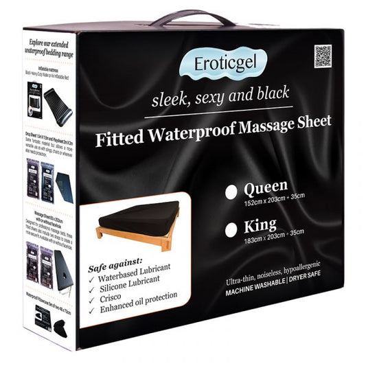 Eroticgel Waterproof Fitted Sheet Black Nuru Massage - King Size