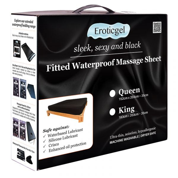 Eroticgel Waterproof Fitted Sheet Black Nuru Massage - Queen Size