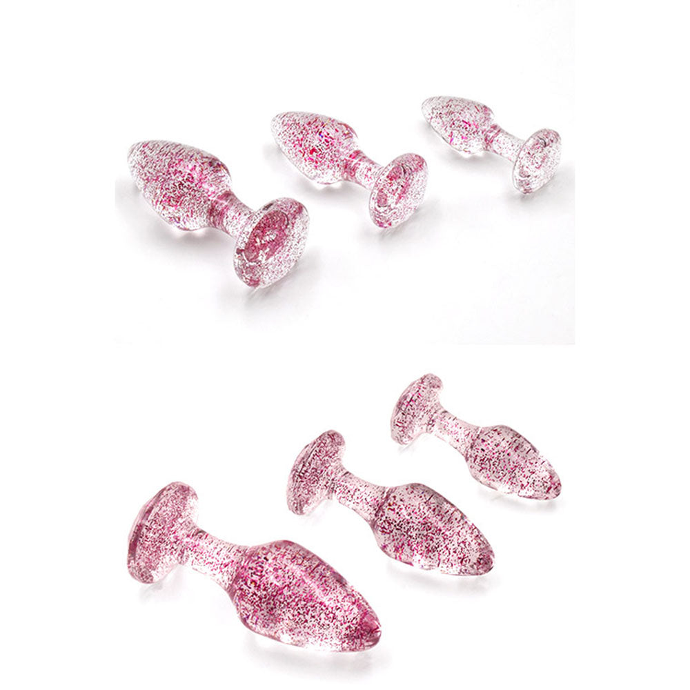 Adam & Eve Glitter Gem 3-Piece - Glitter Pink Butt Plugs - Set of 3 Sizes