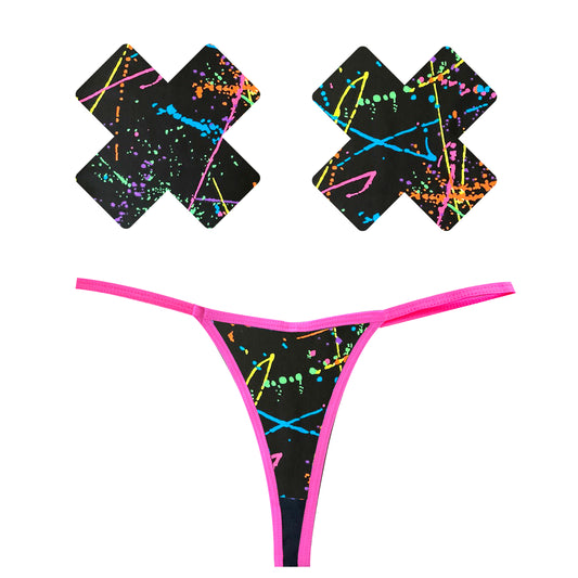 Neva Nude Graffiti Neon G-String and X Pastie Set