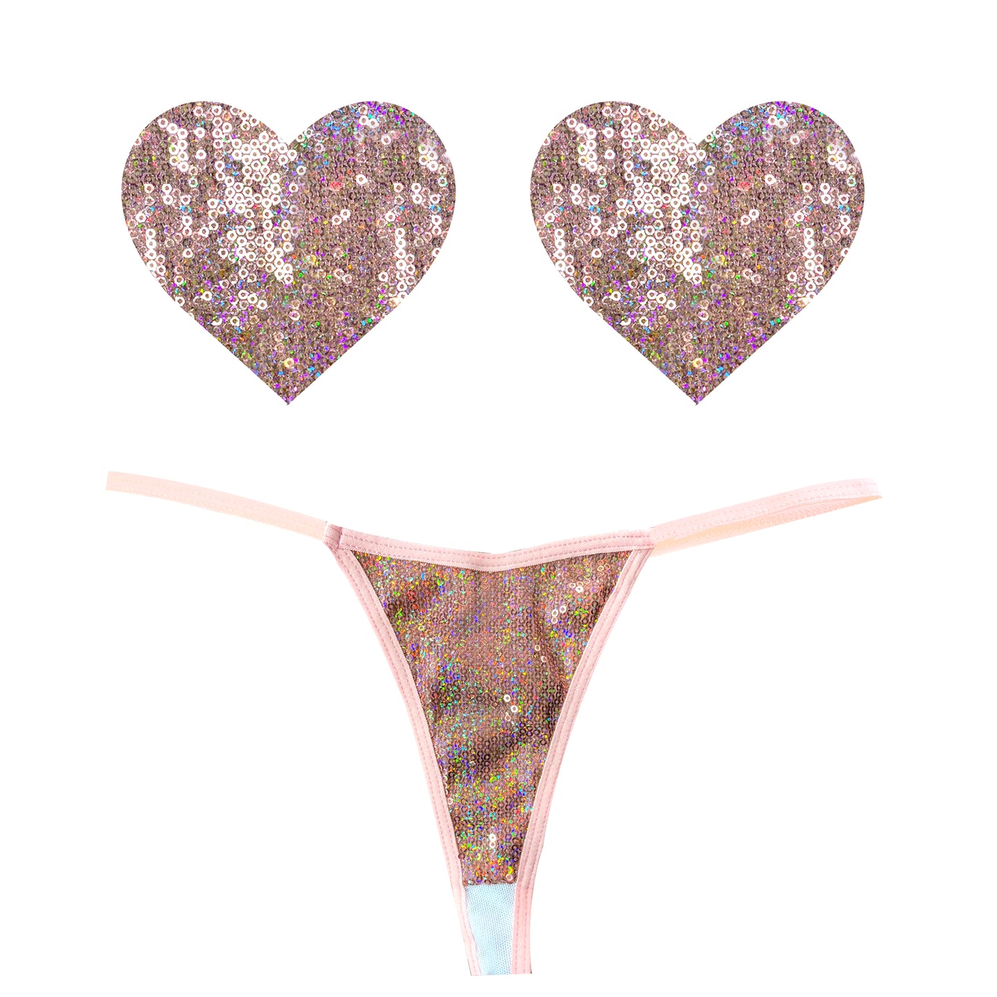 Neva Nude Bubbly Feels Nude Sequin Pantie and Heart Pastie Set