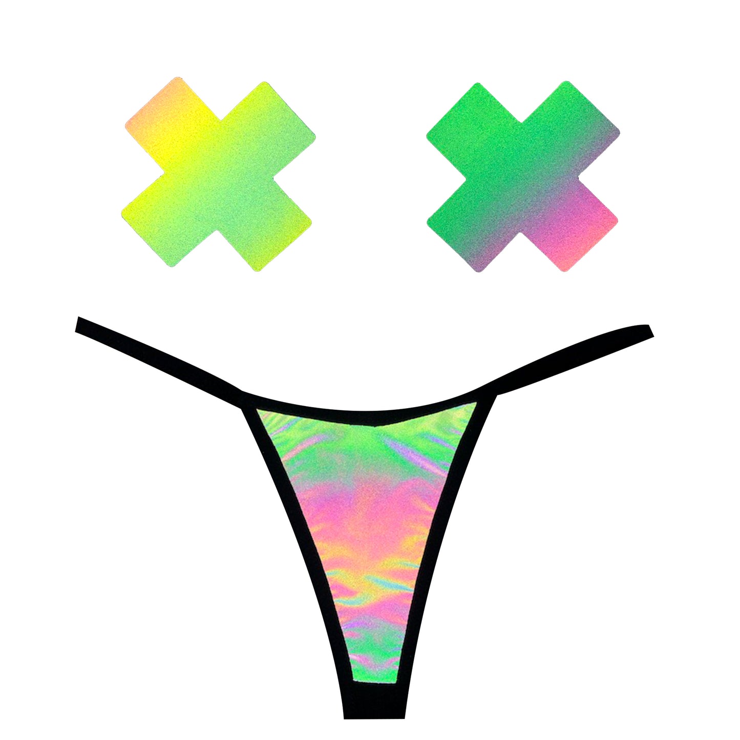 Neva Nude Rainbow Reflective G-String and X Pastie Set