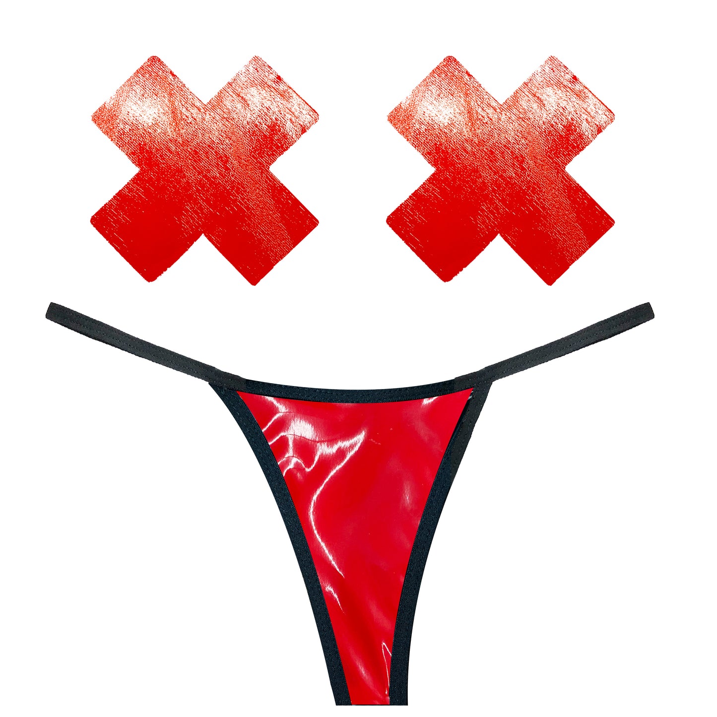 Neva Nude Vixen Red Wet Vinyl Pastie and G-String Set