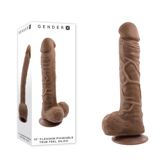 Gender X 10" FLEXSKIN POSEABLE TRUE FEEL Dark Brown 29.2cm Poseable Dong Dildo