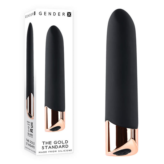 Gender X THE GOLD STANDARD Black/Rose Gold 10 cm USB Rechargeable Bullet Vibrator