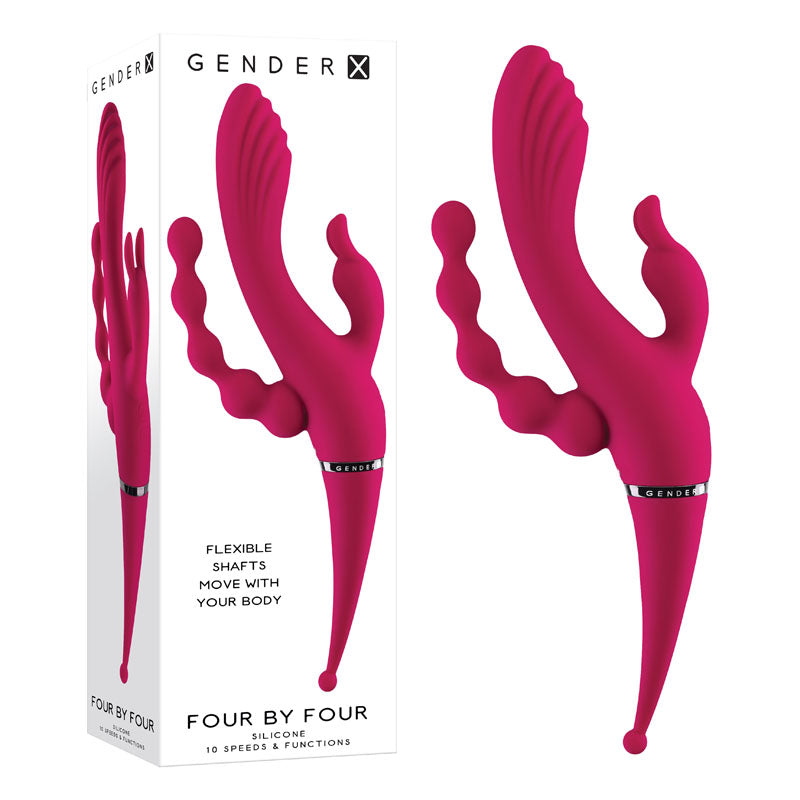 Gender X FOUR BY FOUR Pink 27.5cm USB Rechargeable Multi Quadruple Vibrator