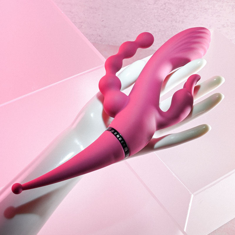 Gender X FOUR BY FOUR Pink 27.5cm USB Rechargeable Multi Quadruple Vibrator