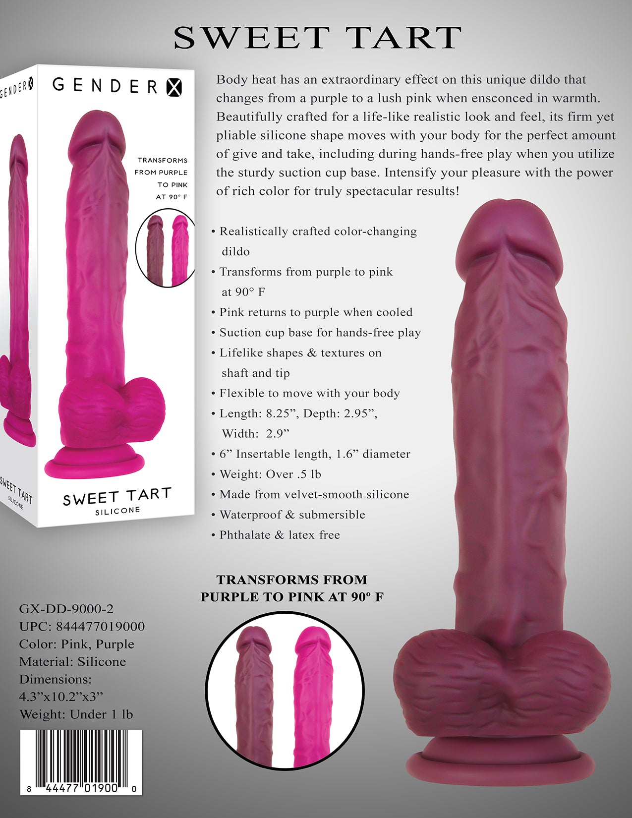 Gender X SWEET TART Purple/Pink 21cm Colour Changing Dong Dildo