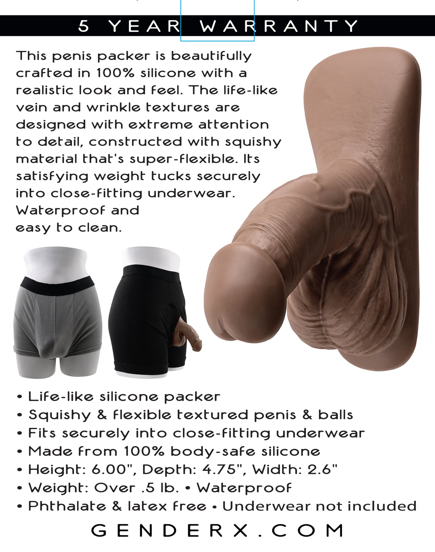 Gender X 4" SILICONE PACKER DARK Brown 10cm Packer