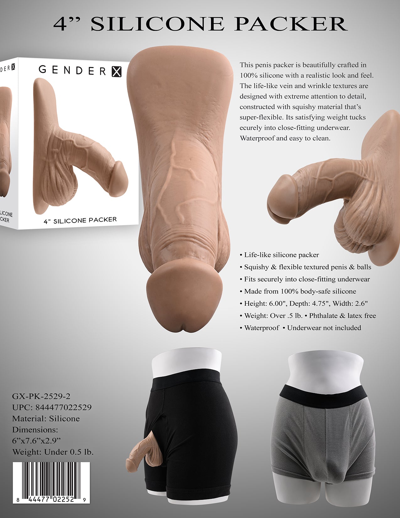 Gender X 4" SILICONE PACKER MEDIUM Tan 10cm Packer