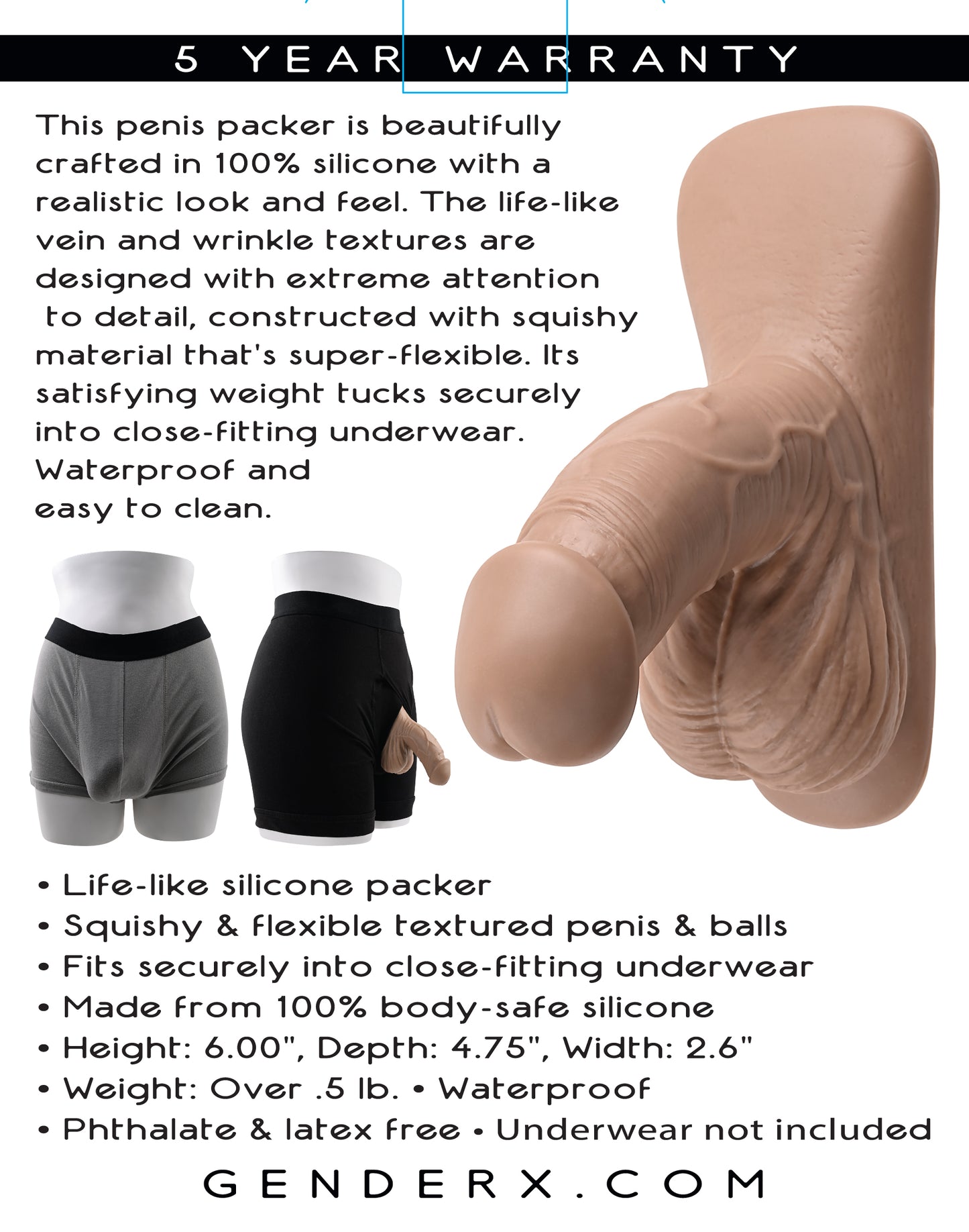 Gender X 4" SILICONE PACKER MEDIUM Tan 10cm Packer