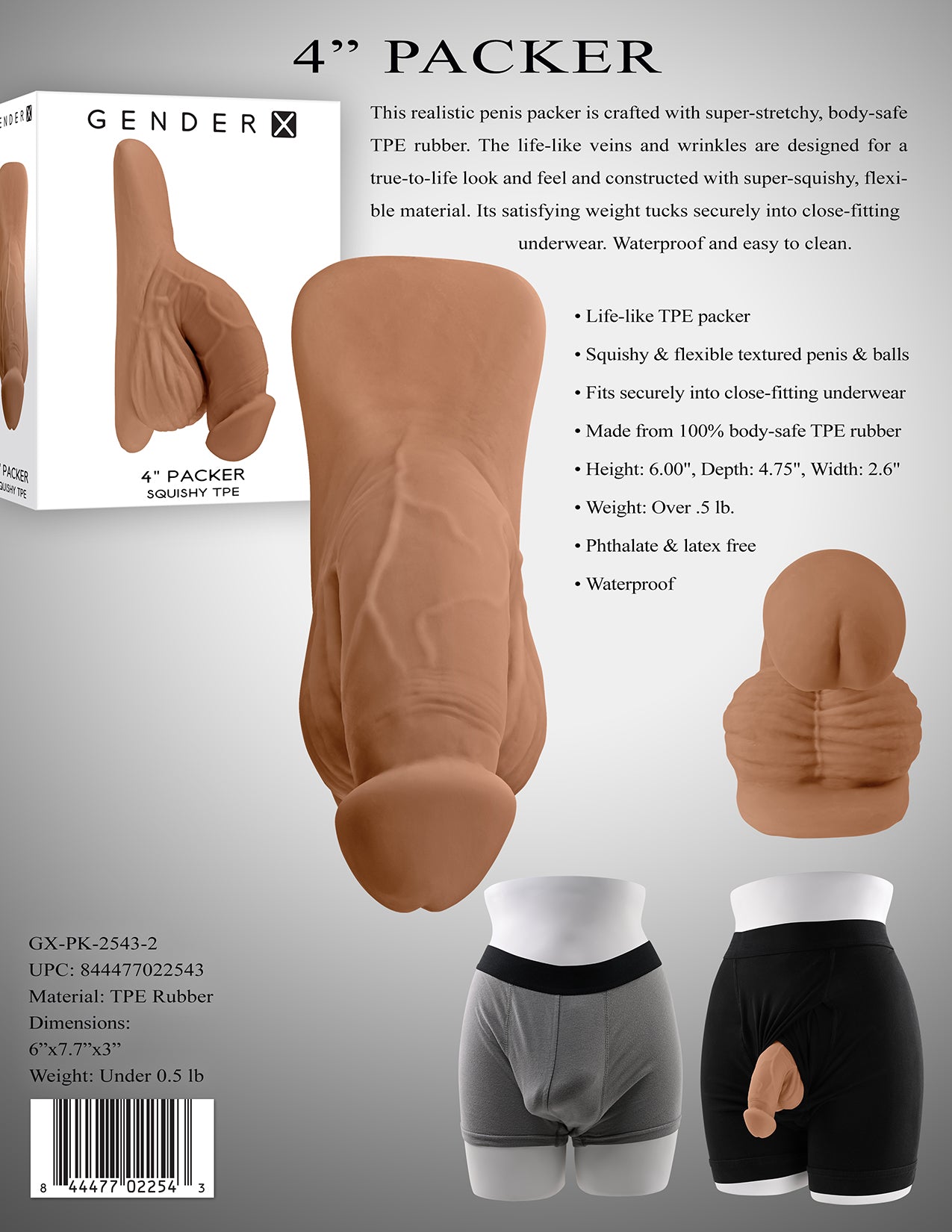 Gender X 4" PACKER - Medium Tan 10cm Packer Dildo Dong