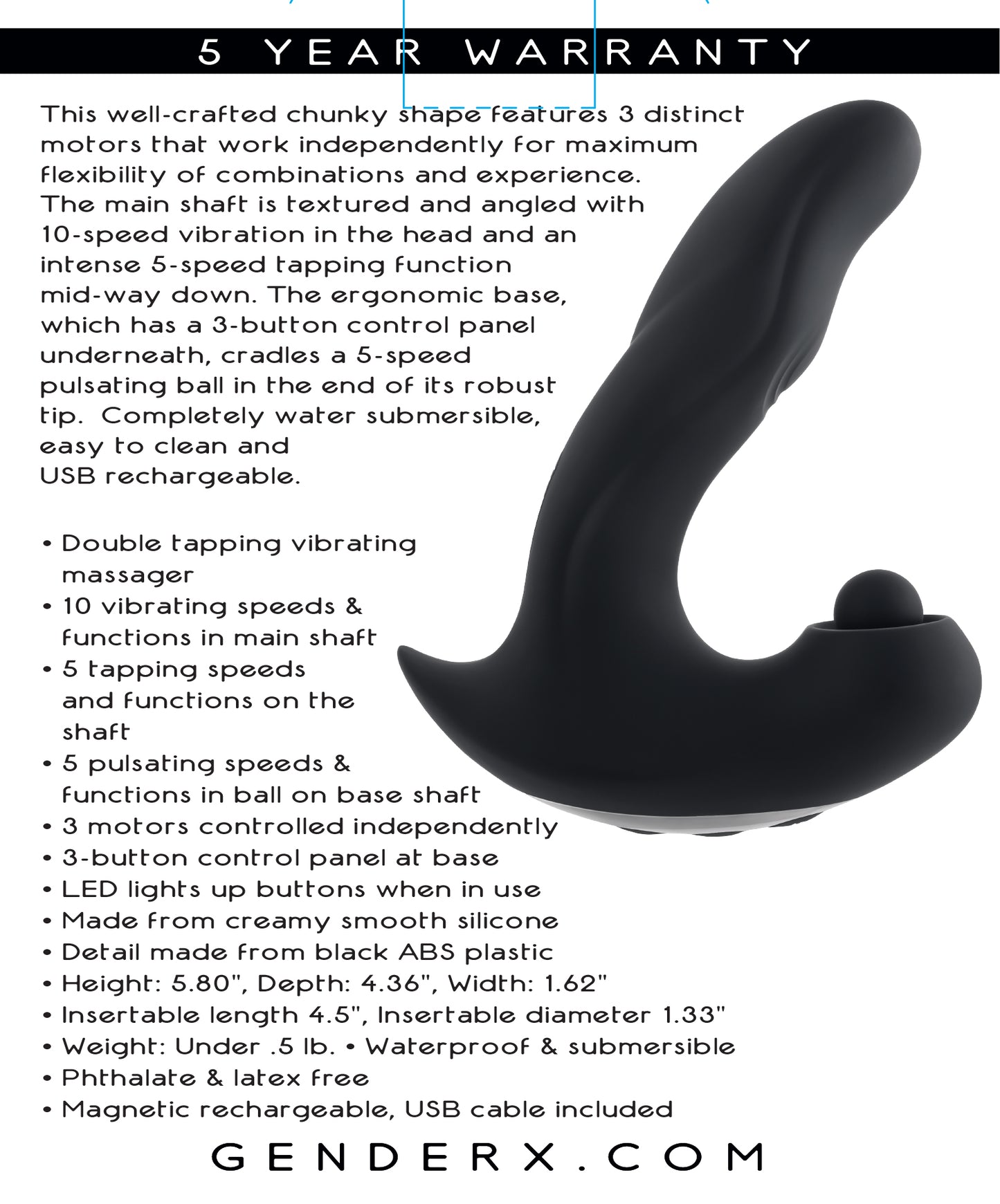 Gender X MAD TAPPER Black USB Rechargeable Double Tapping Vibrating Massager