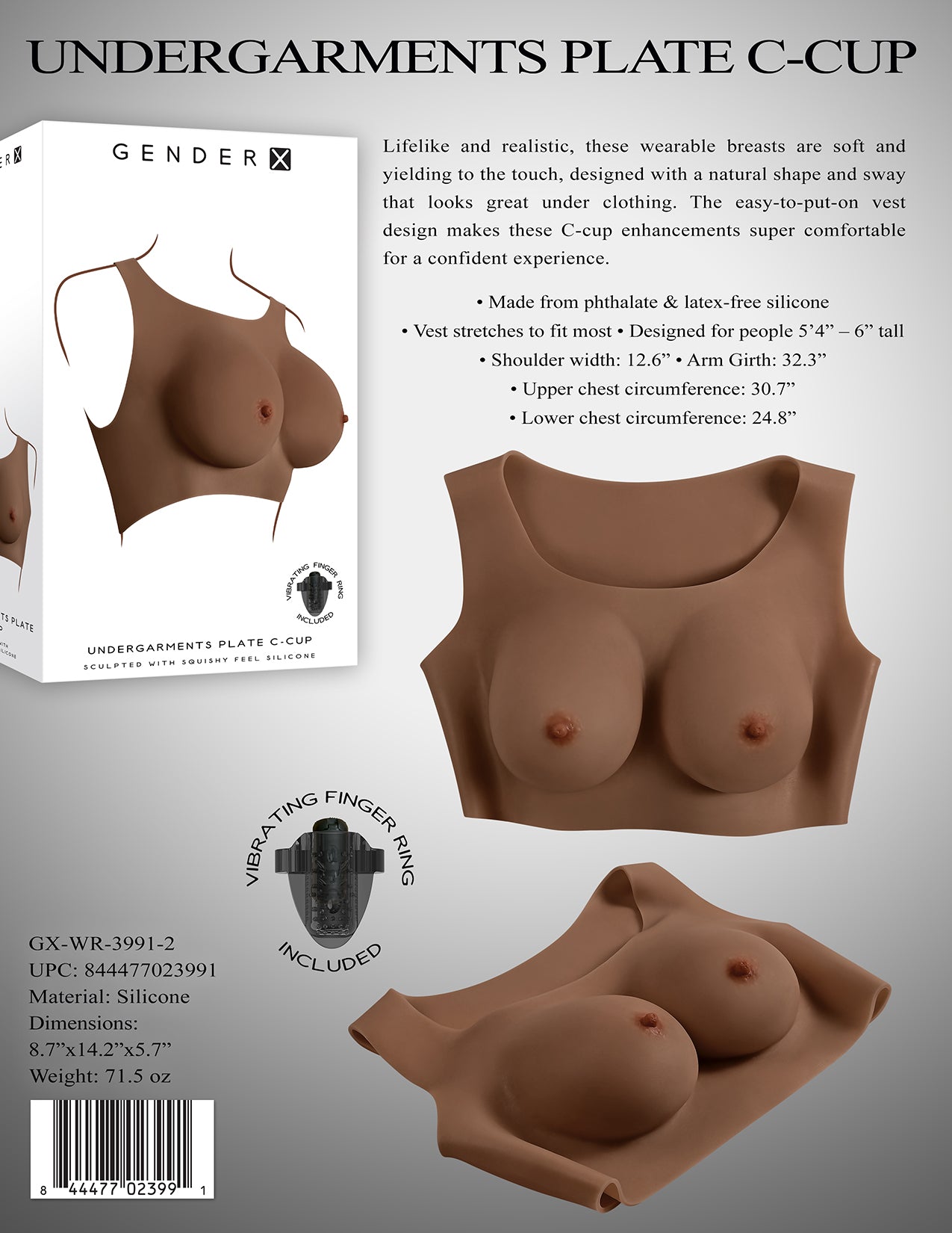 Gender X UNDERGARMENTS - PLATE C-CUP - Dark Brown Wearable Breasts - C-Cup Size