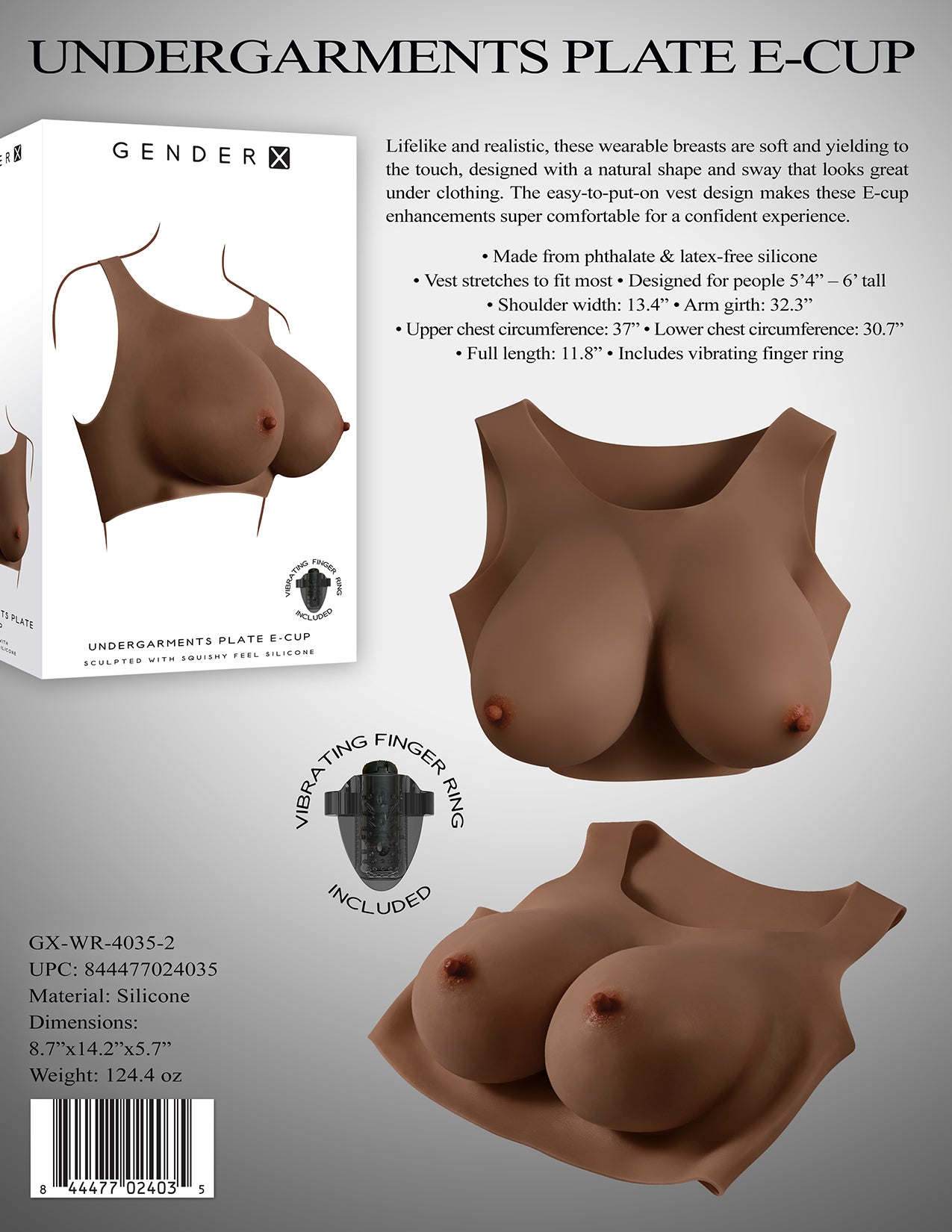 Gender X UNDERGARMENTS - PLATE E-CUP - Dark Brown Wearable Breasts - E-Cup Size