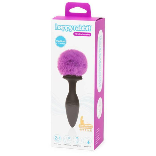 Love Honey Happy Rabbit Rechargeable Vibrating Butt Plug Medium Black/Purple