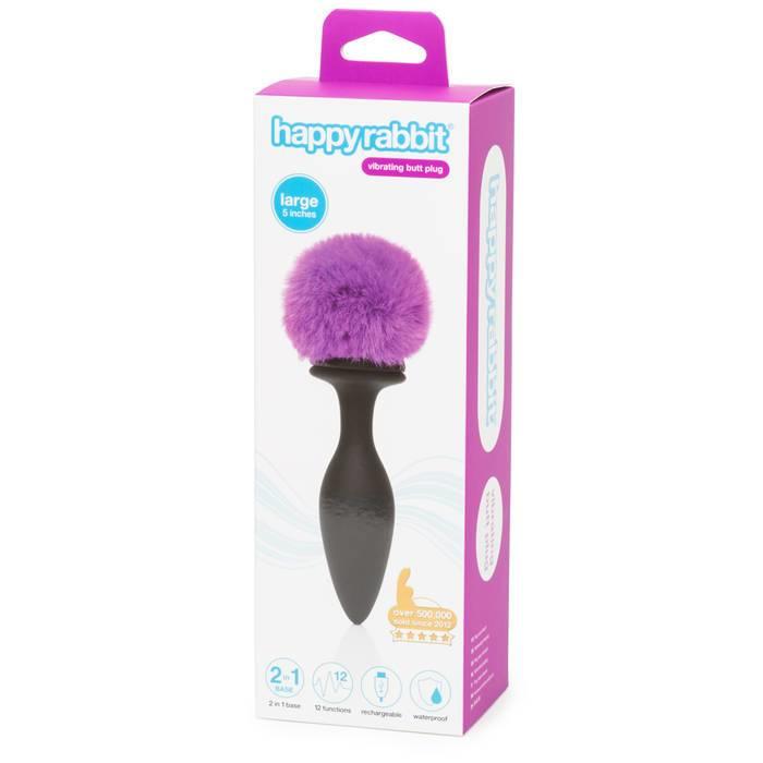 Love Honey Happy Rabbit Rechargeable Vibrating Butt Plug Large Black/Purple