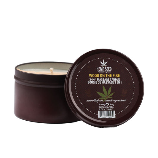 Earthly Body Hemp Seed 3-In-1 Massage Candle - Wood On The Fire - Jasmine Blossoms, Lily Of The Valley & Sweet Amber - 170g