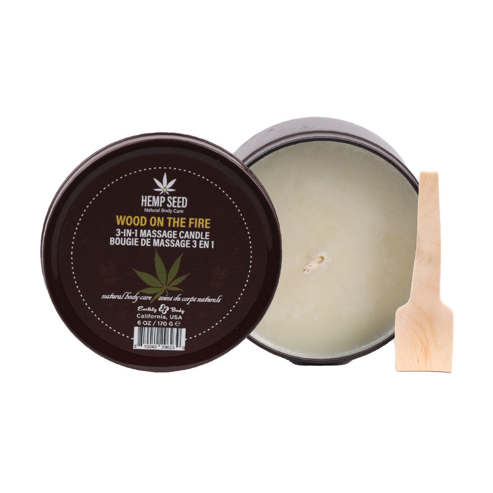 Earthly Body Hemp Seed 3-In-1 Massage Candle - Wood On The Fire - Jasmine Blossoms, Lily Of The Valley & Sweet Amber - 170g