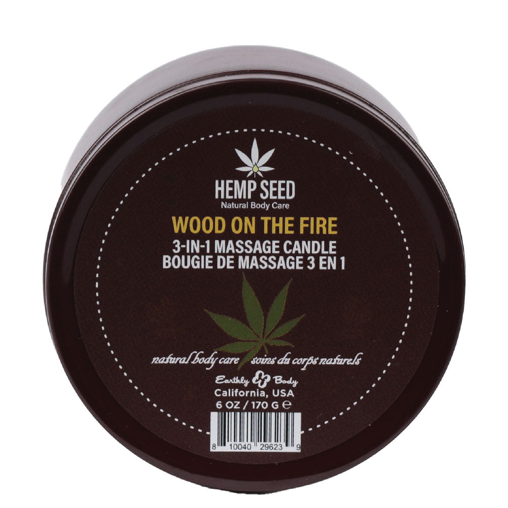 Earthly Body Hemp Seed 3-In-1 Massage Candle - Wood On The Fire - Jasmine Blossoms, Lily Of The Valley & Sweet Amber - 170g