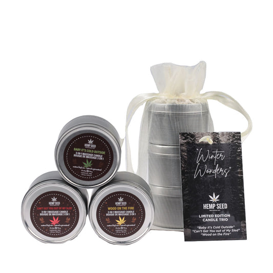 Earthly Body Hemp Seed Winter Wonders Massage Candle Trio - Mini Scented Candles - 3 Pack