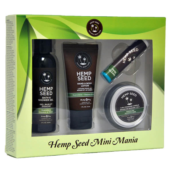 Earthly Body Hemp Seed Mini Mania - Guavalava (Guava & Blackberry) Scented Lotion Kit - 4 Piece Set