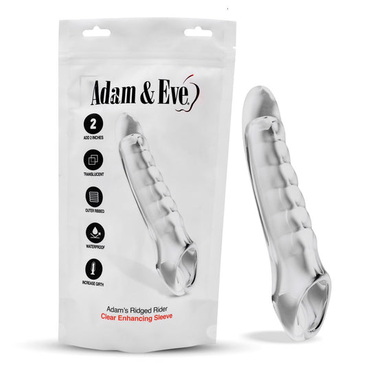 Adam & Eve Ridged Rider - Clear 22.9cm Penis Extension Sleeve