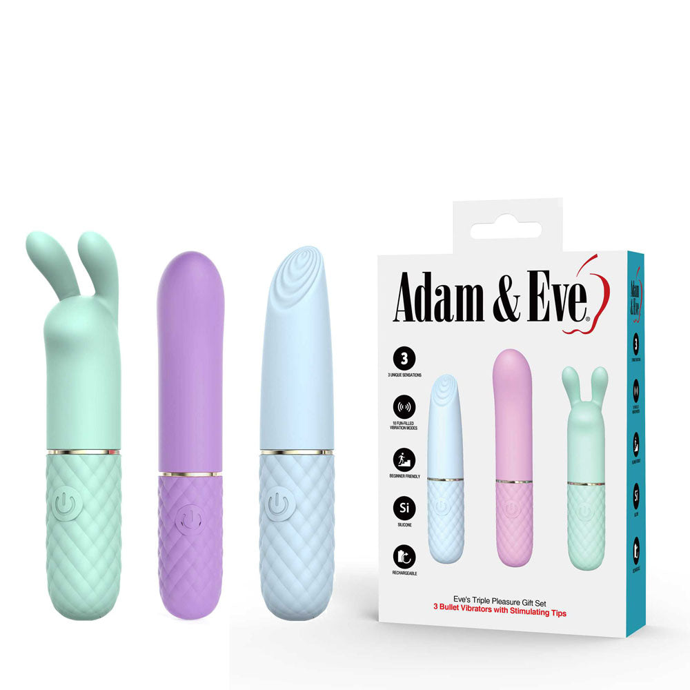 Adam & Eve TRIPLE PLEASURES - Coloured USB Rechargeable Vibrators - Set of 3