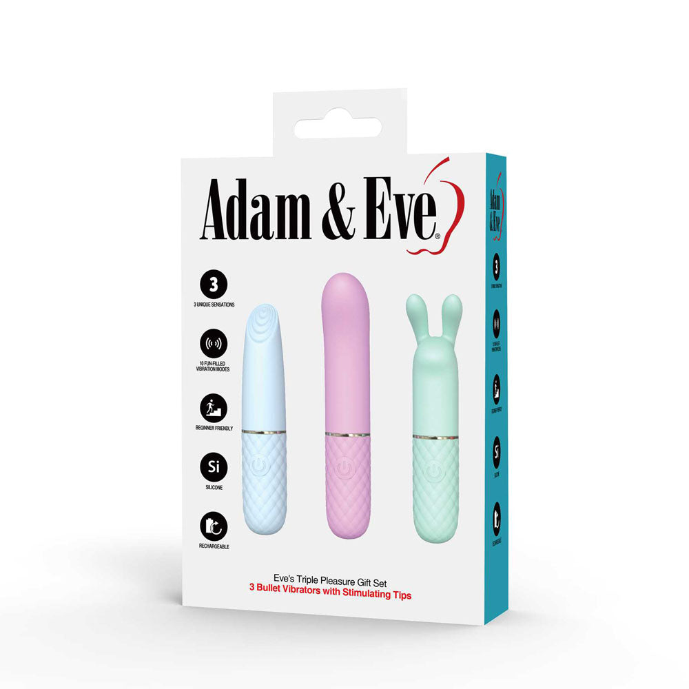 Adam & Eve TRIPLE PLEASURES - Coloured USB Rechargeable Vibrators - Set of 3