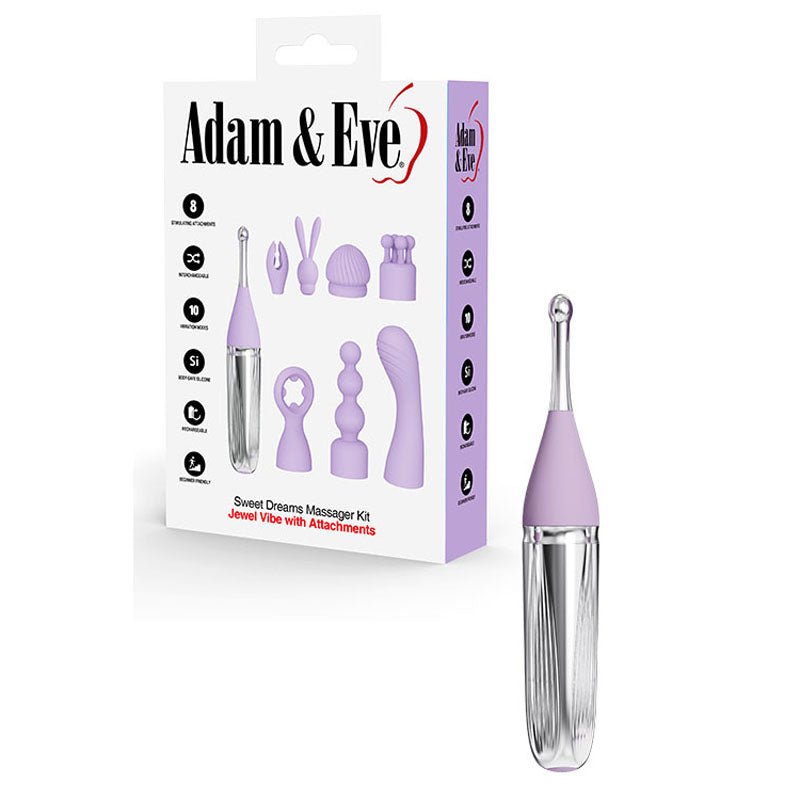 Adam & Eve SWEET DREAMS MASSAGER KIT - Lavender Point Stimulator with 8 Interchangeable Tips