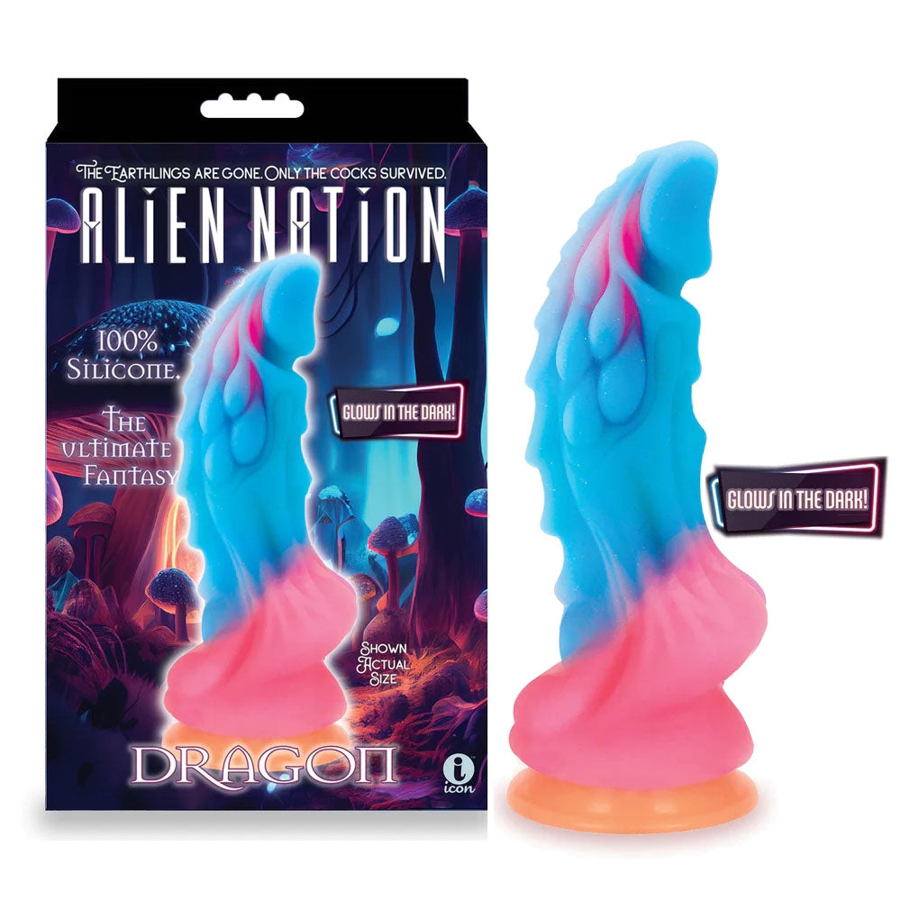 Icon Brands | Alien Nation - Glow Dragon Glow in Dark Rainbow 22.9cm Dong Dildo