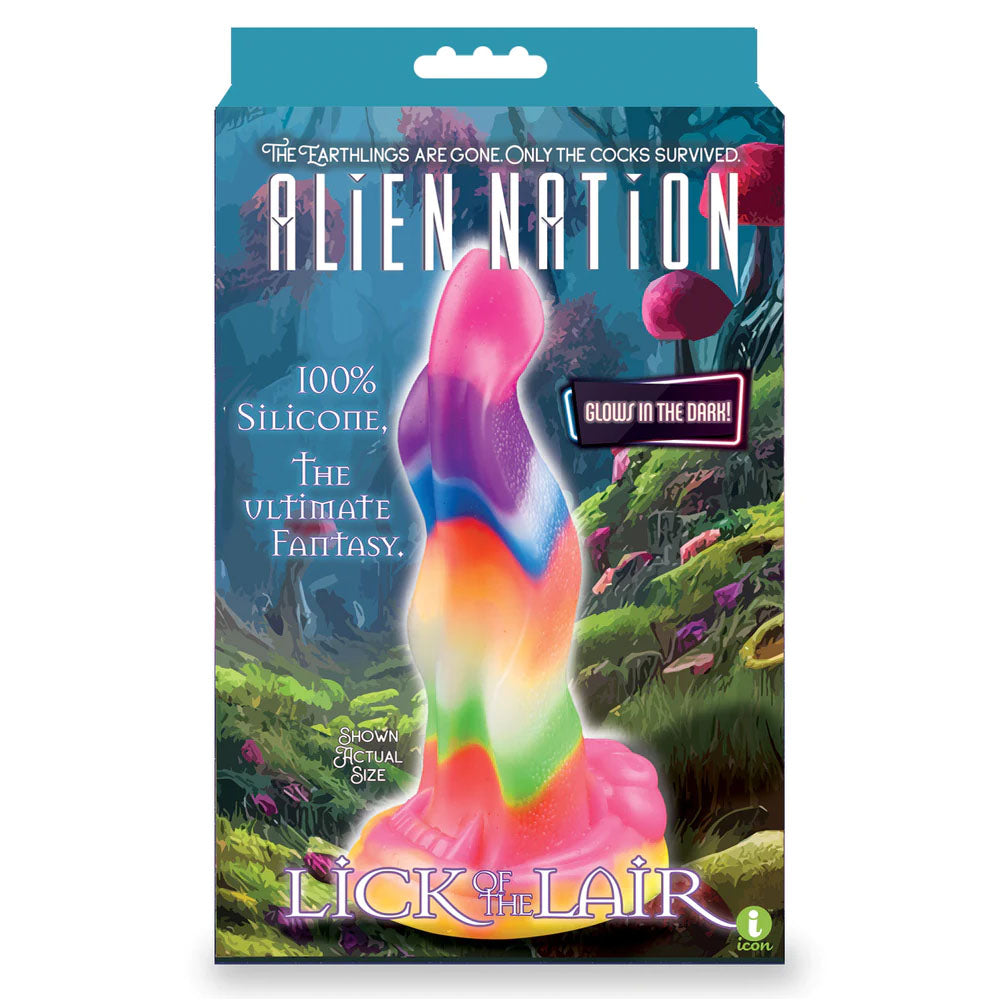 Icon Brands | Alien Nation - Lick Of The Lair Glow in Dark Rainbow 17.8cm Dong Dildo