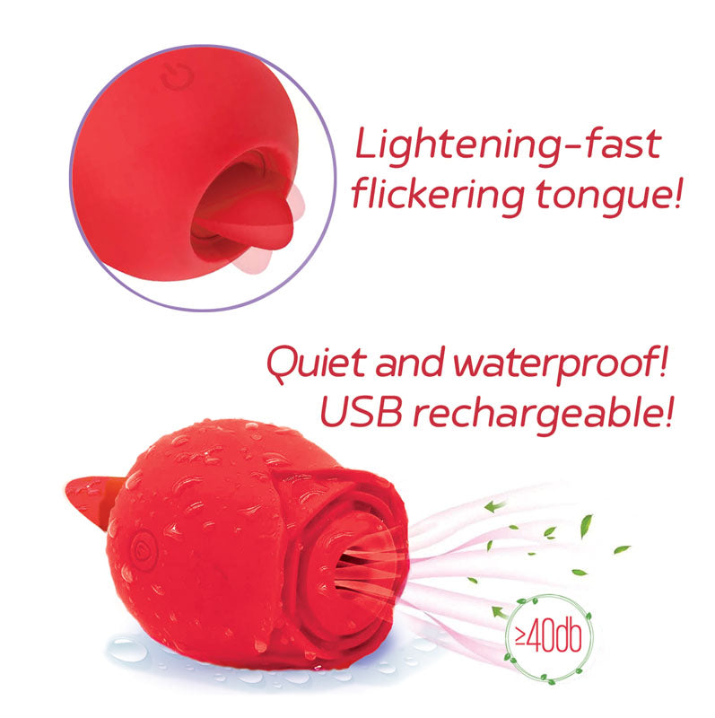 Icon Brands | Wild Rose Sucking & Licking Red USB Rechargeable Air Pulse & Flicking Stimulator