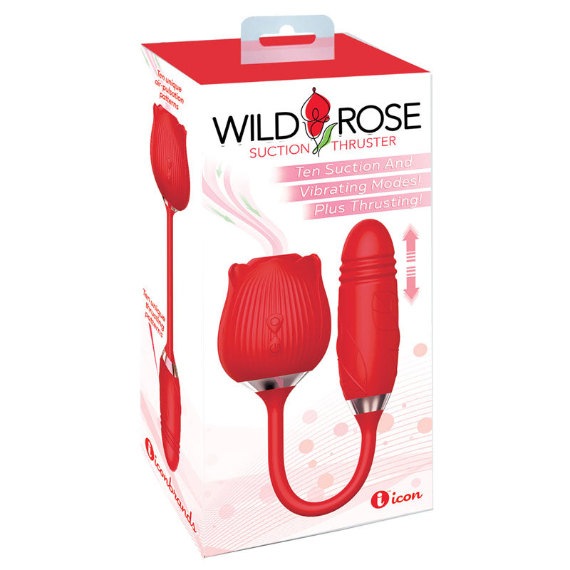 Icon Brands | Wild Rose Suction Thruster Red USB Rechargeable Air Pulse Thrusting Stimulator