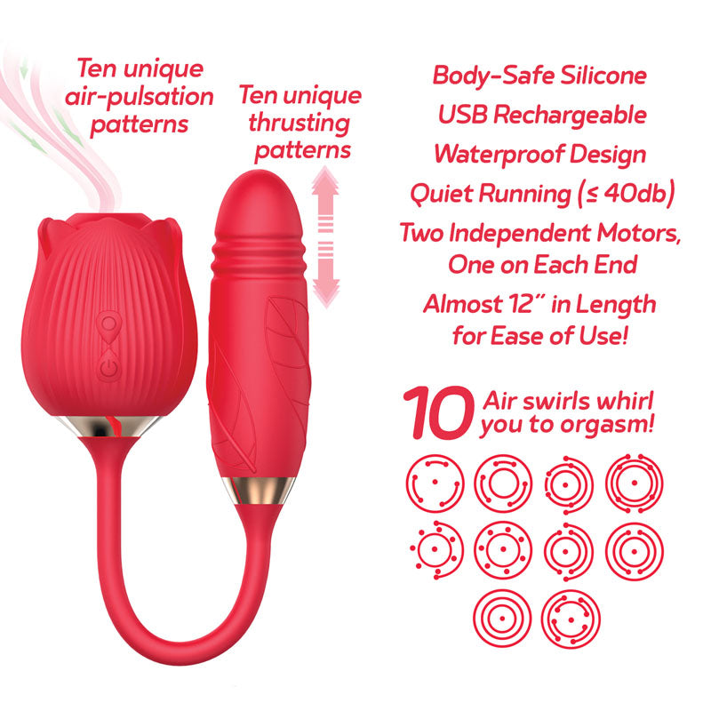 Icon Brands | Wild Rose Suction Thruster Red USB Rechargeable Air Pulse Thrusting Stimulator