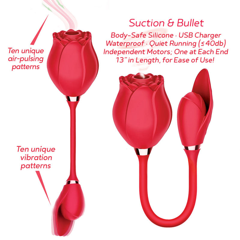 Icon Brands | Wild Rose Suction & Bullet Red USB Rechargeable Air Pulse & Bullet Stimulator