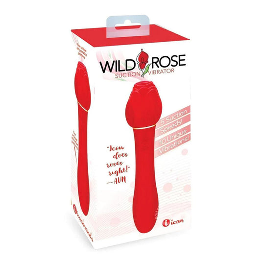 Icon Brands | Wild Rose Suction Vibrator Red USB Rechargeable Air Pulse Stimulator