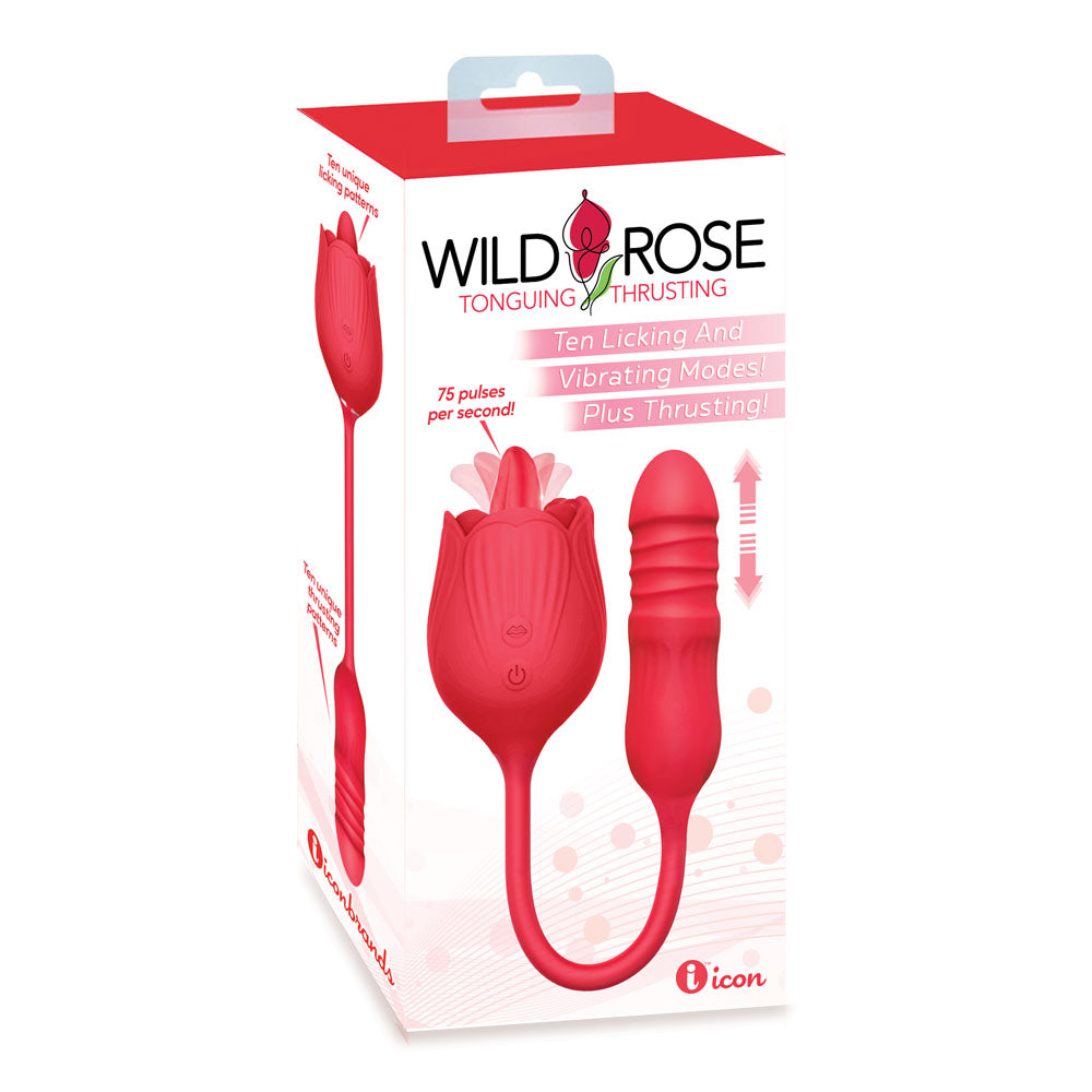 Icon Brands | Wild Rose Lick & Thrust Red USB Rechargeable Air Pulse Stimulator and Vibrator