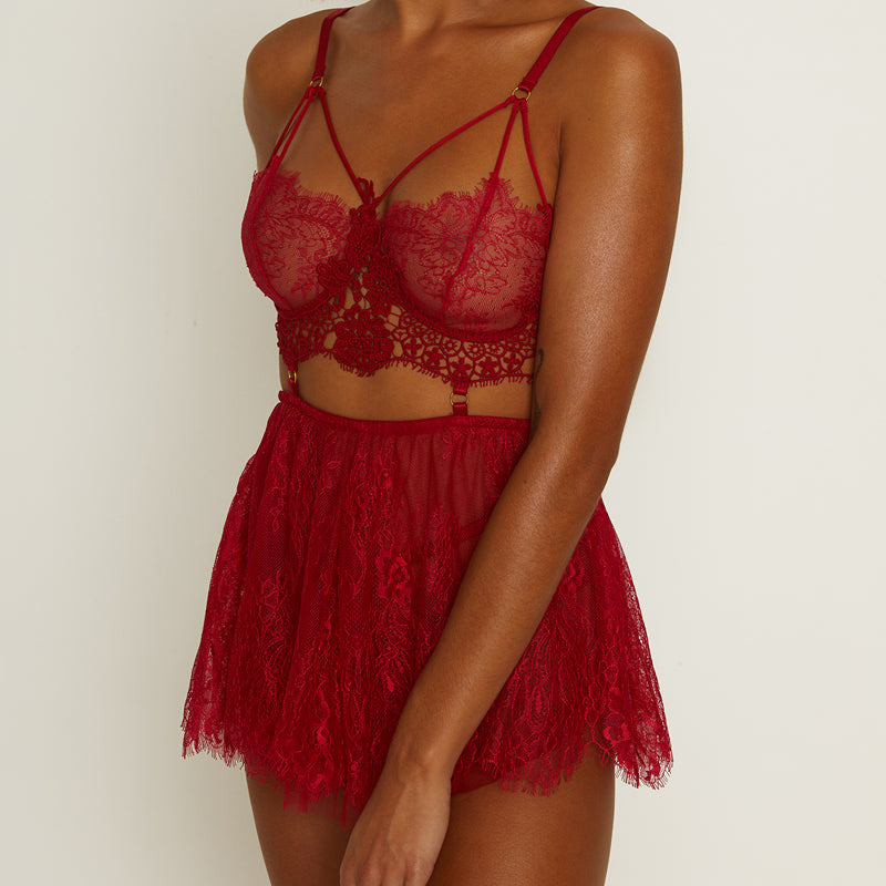 Muse Lingerie Red Floral Eyelash Lace + Mesh Size S/M/L