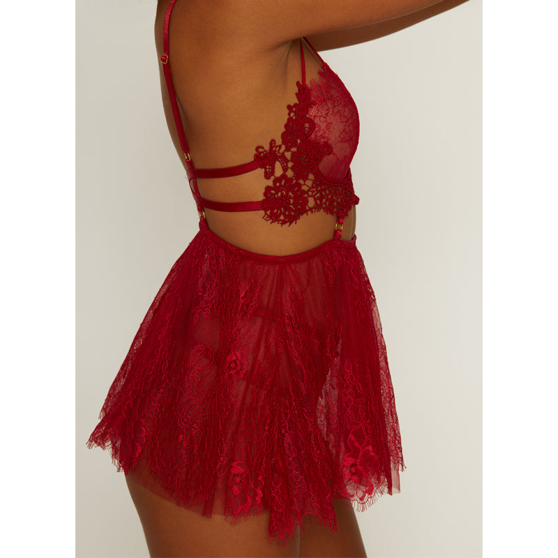 Muse Lingerie Red Floral Eyelash Lace + Mesh Size S/M/L