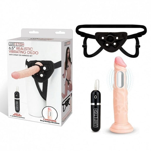 Lux Fetish 6.5" Realistic Vibrating Dildo & Strap-on Harness