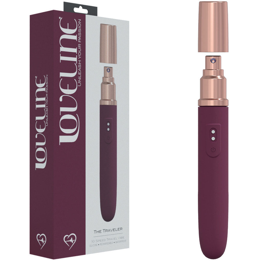 LOVELINE The Traveler - Burgundy 17.6cm USB Rechargeable Vibrator w Lube Applicator