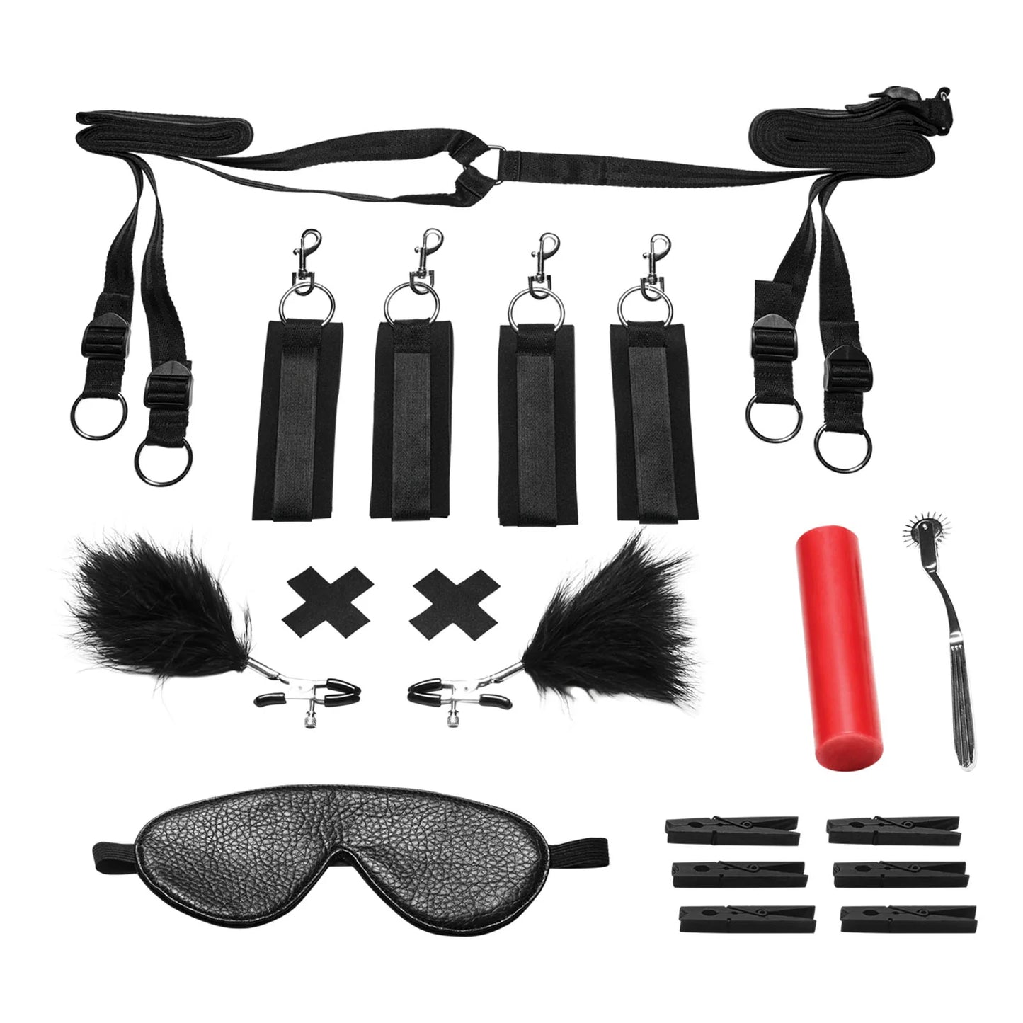 Lux Fetish Sensory Experience With Wartenberg Pinwheel Bedspreaders - Bed Restraint 7PC Set