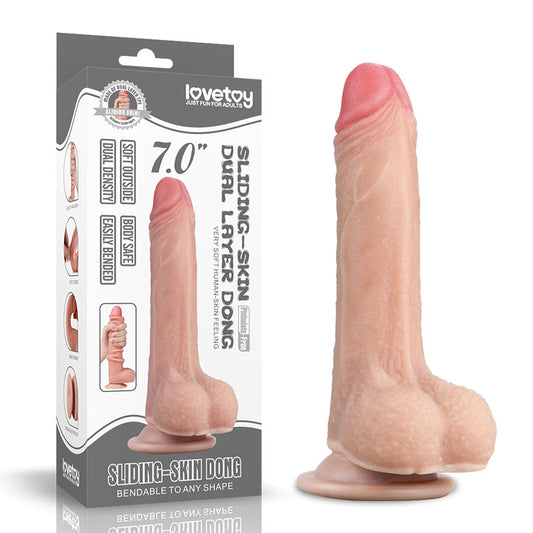 Lovetoy Sliding Skin Dual Layer Dong - Flesh 17.8cm (7") Dong with Flexible Skin