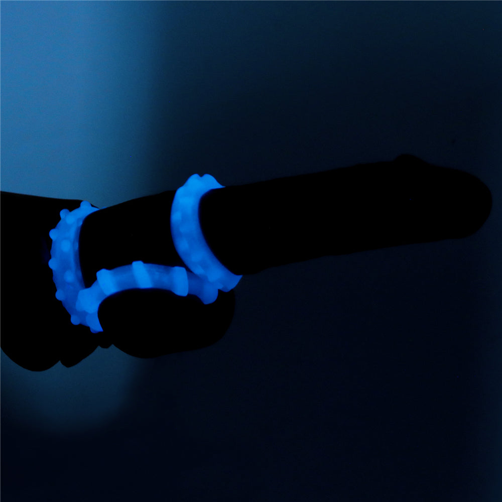 Lovetoy Lumino Play Penis Rings 3 Pc Pieces Blue