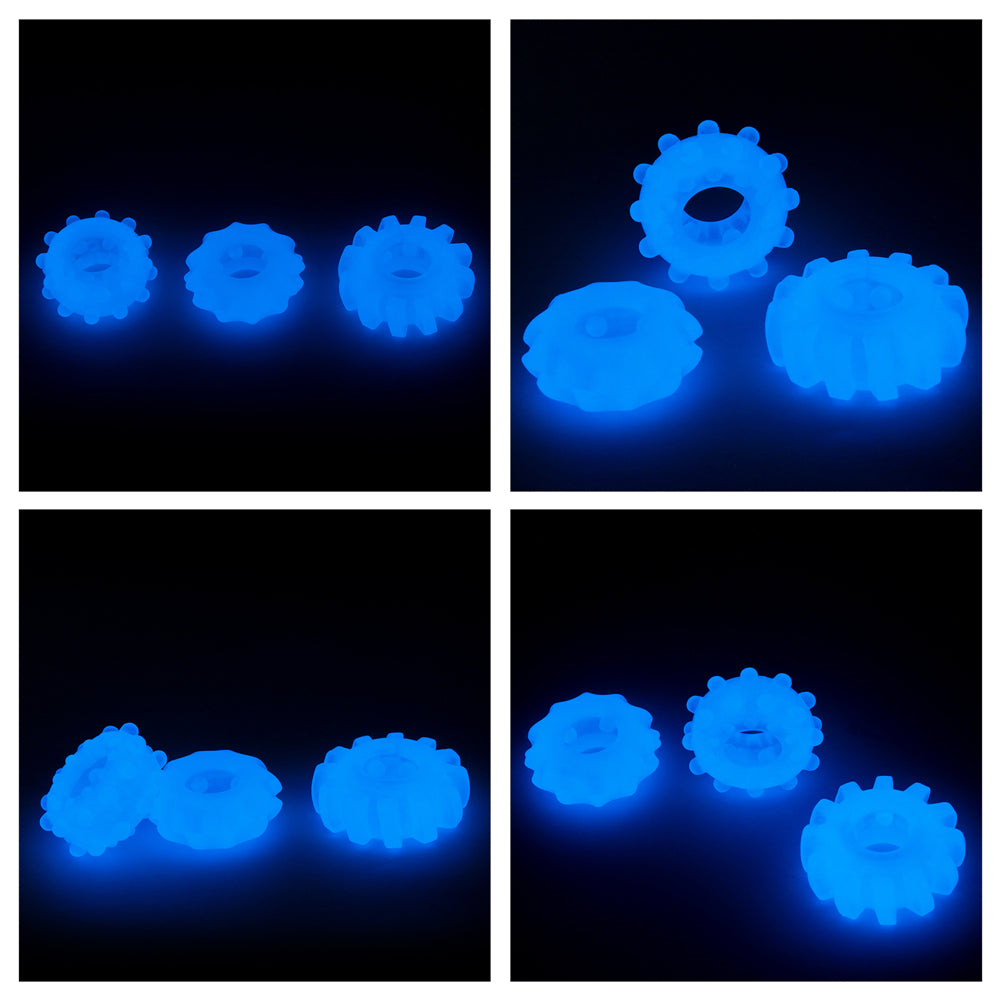 Lovetoy Lumino Play Penis Rings 3 Pc Pieces Blue